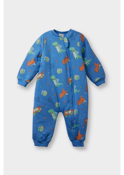 Erkek Bebek 1,6 Tog Elyaf Dinozor Baskılı Fermuarlı Uzun Kollu Penye Tulum F3527A525WN