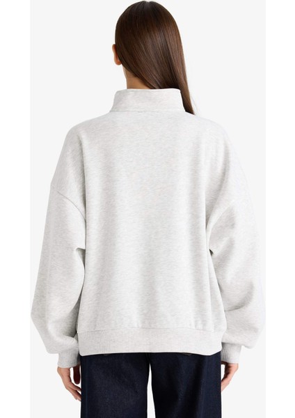 Overshirt Fit Yarım Fermuarlı Baskılı Kalın Kumaş Sweatshirt F9433AX25WN
