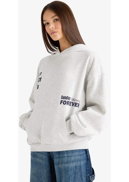 Overshirt Fit Kapüşonlu Sırt Baskılı Kalın Sweatshirt G0960AX25AU fırsatları