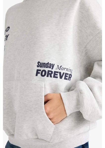 Overshirt Fit Kapüşonlu Sırt Baskılı Kalın Sweatshirt G0960AX25AU indirimleri