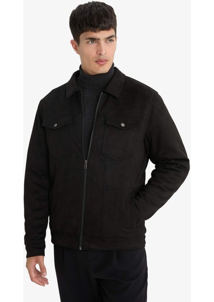 Slim Fit Dar Kesim Gömlek Yaka Fermuarlı İç Cepli Süet Mevsimlik Baharlık Ceket Mont A3254AX25AU fırsatları