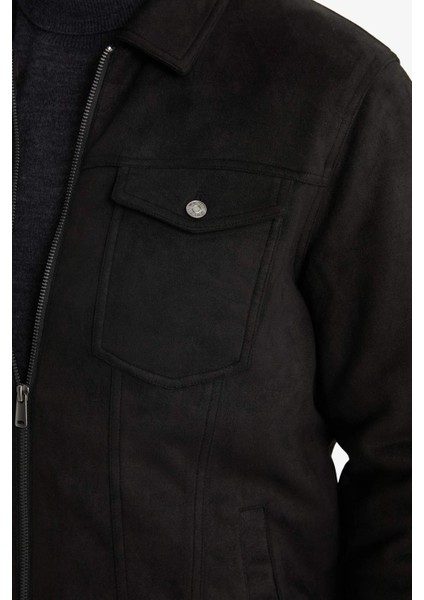Slim Fit Dar Kesim Gömlek Yaka Fermuarlı İç Cepli Süet Mevsimlik Baharlık Ceket Mont A3254AX25AU indirimleri