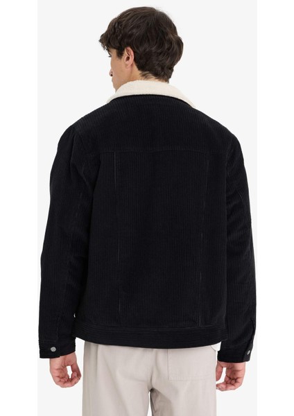 Slim Fit Dar Kesim Gömlek Yaka Peluş Astar Çıtçıtlı Pamuklu İç Cepli Mont E9244AX25WN