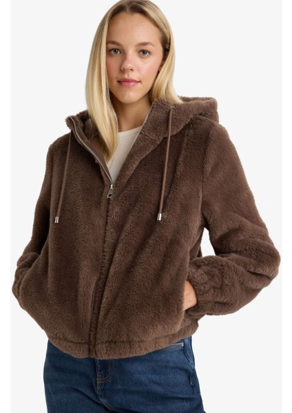 Regular Fit Polar Astarlı Kapüşonlu Fermuarlı Suni Kürk F2148AX25WN modelleri