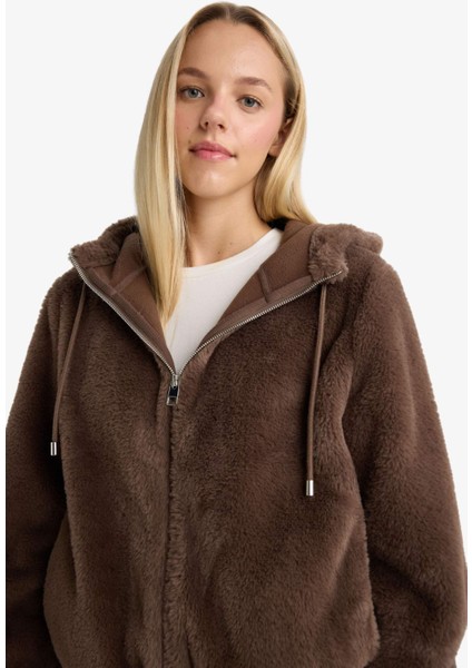 Regular Fit Polar Astarlı Kapüşonlu Fermuarlı Suni Kürk F2148AX25WN fırsatları
