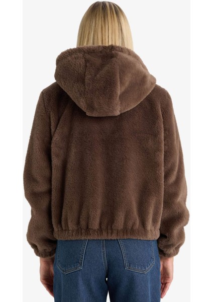 Regular Fit Polar Astarlı Kapüşonlu Fermuarlı Suni Kürk F2148AX25WN