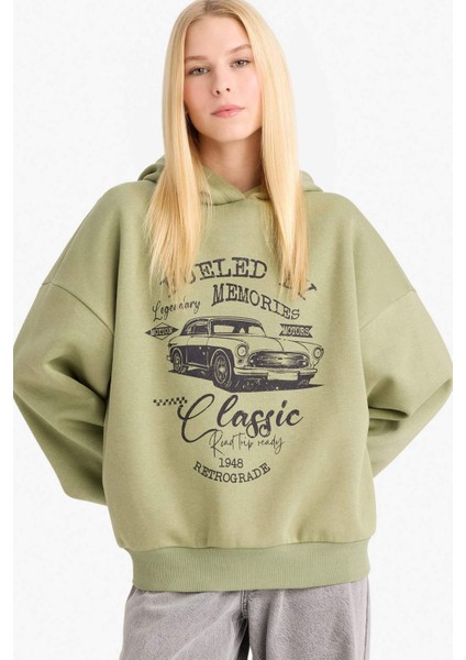 Overshirt Fit Kapüşonlu Baskılı Sweatshirt F9432AX25WN