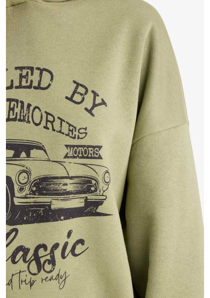 Overshirt Fit Kapüşonlu Baskılı Sweatshirt F9432AX25WN indirimleri