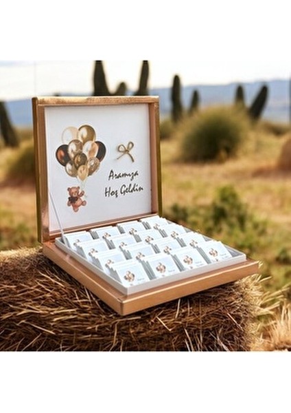 İsme Özel Balonlu Bebek Çikolatası 48 Adet Elit Sütlü Madlen Şık Kutuda