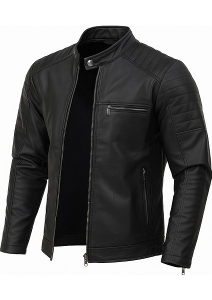 Erkek Siyah Dar Kesim Yeni Sezon Deri Ceket Mont