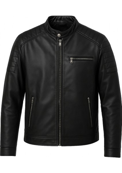 Erkek Siyah Dar Kesim Yeni Sezon Deri Ceket Mont modelleri