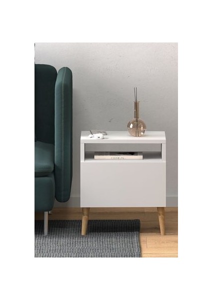 Luce Modern Komodin Beyaz Yonga Levha Tasarımı ile 1 Raflı