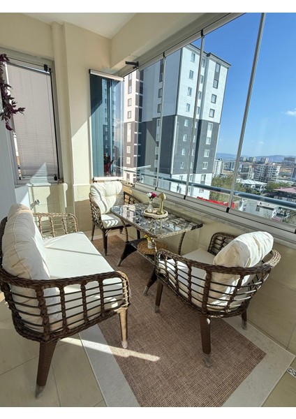 Kartepe 2 1 1 Rattan Bahçe Balkon Takımı,kahve Örgü/krem Kumaş fiyatları
