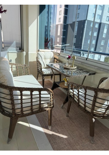 Kartepe 2 1 1 Rattan Bahçe Balkon Takımı,kahve Örgü/krem Kumaş modelleri