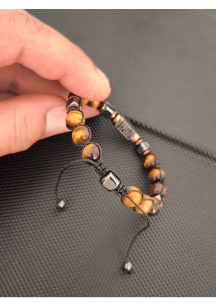 Mikro Zirkon Aparat-8 mm Özel Seri Kaplangözü-Hematit Doğaltaş Bileklik Takı Aksesuar Erkek Bileklik Kadın Bileklik