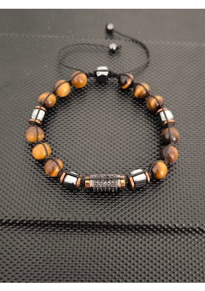 Mikro Zirkon Aparat-8 mm Özel Seri Kaplangözü-Hematit Doğaltaş Bileklik Takı Aksesuar Erkek Bileklik Kadın Bileklik