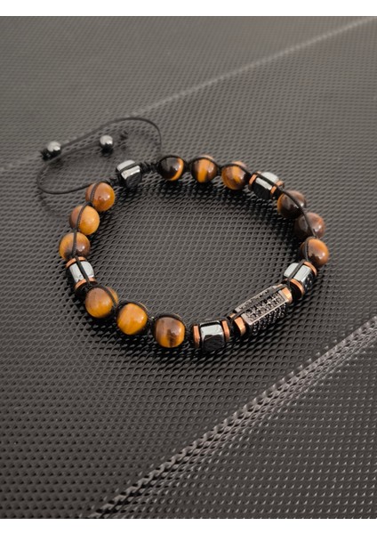 Mikro Zirkon Aparat-8 mm Özel Seri Kaplangözü-Hematit Doğaltaş Bileklik Takı Aksesuar Erkek Bileklik Kadın Bileklik