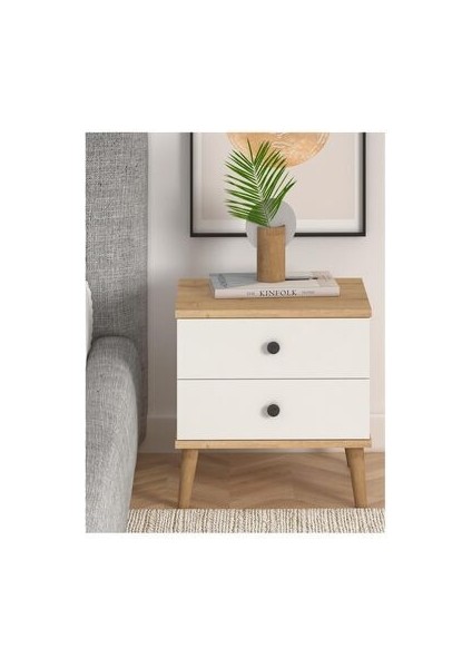 Luce Modern Çekmeceli Komodin Beyaz Yonga Levha Tasarımı ile 2 Çekmeceli