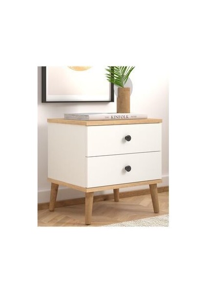 Luce Modern Çekmeceli Komodin Beyaz Yonga Levha Tasarımı ile 2 Çekmeceli