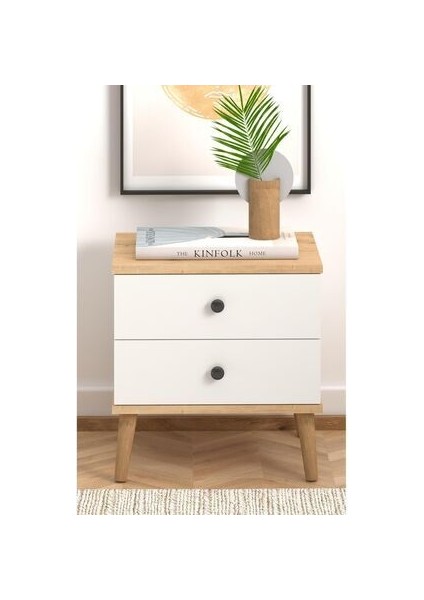 Luce Modern Çekmeceli Komodin Beyaz Yonga Levha Tasarımı ile 2 Çekmeceli