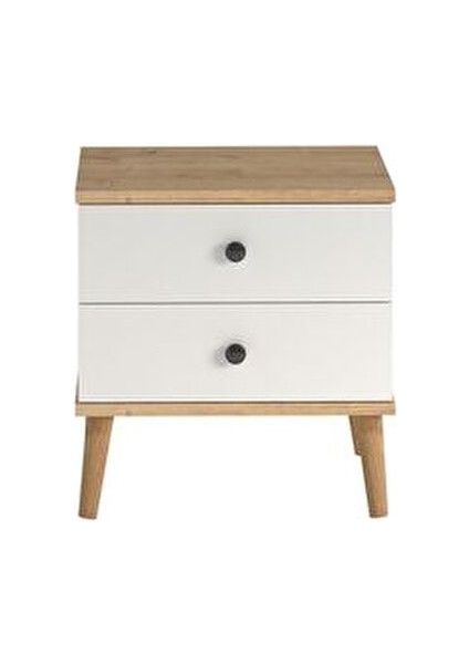 Luce Modern Çekmeceli Komodin Beyaz Yonga Levha Tasarımı ile 2 Çekmeceli