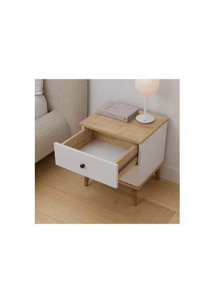 Luce Modern Çekmeceli Komodin Beyaz Yonga Levha Tasarımı ile 2 Çekmeceli