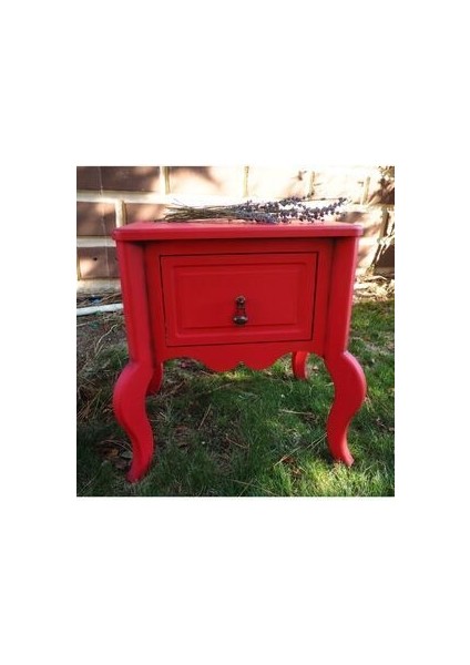 Vintage Komodin Kırmızı MDF Malzemeden Country Tasarım 1 Çekmeceli