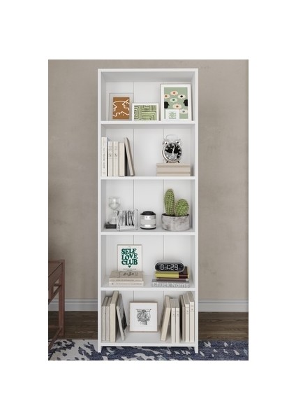 5 Raflı Kitaplık Beyaz Suntalam Klasik Tasarım 169 cm Yükseklik 56 cm Genişlik modelleri