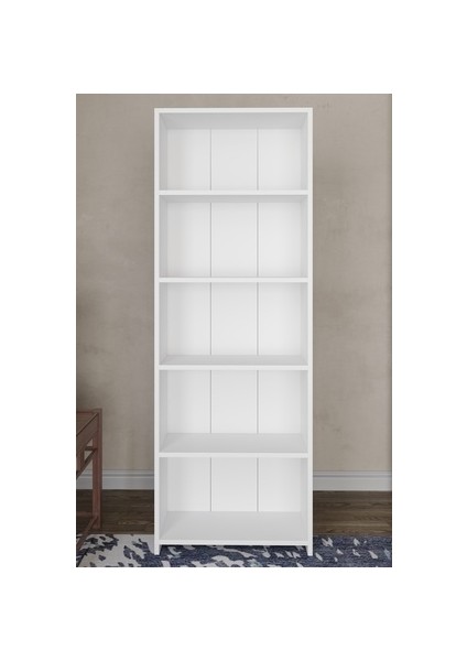 5 Raflı Kitaplık Beyaz Suntalam Klasik Tasarım 169 cm Yükseklik 56 cm Genişlik indirimleri