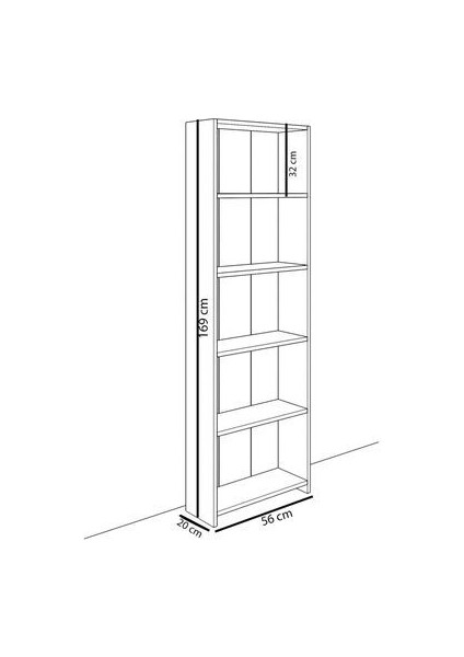 5 Raflı Kitaplık Beyaz Suntalam Klasik Tasarım 169 cm Yükseklik 56 cm Genişlik