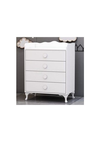 4 Çekmeceli Şifonyer Parlak Beyaz Yüksek Kalite Sunta 74 cm Genişlik indirimleri