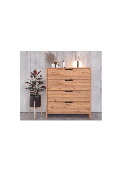 Efes 4 Çekmeceli Modern Şifonyer Atlantik Çam 80 cm Genişlik 83 cm Yükseklik