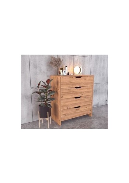Efes 4 Çekmeceli Modern Şifonyer Atlantik Çam 80 cm Genişlik 83 cm Yükseklik fırsatları