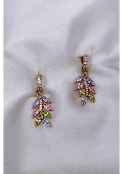 Vip Çelik Renkli Zirkon Taşlı Yaprak Model Sallantılı Küpe modelleri