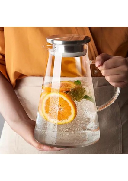 1800ML Dayanıklı Vakumlu Cam Sürahi Metal Süzgeç ve Kapaklı