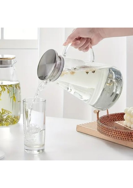 1800ML Dayanıklı Vakumlu Cam Sürahi Metal Süzgeç ve Kapaklı modelleri