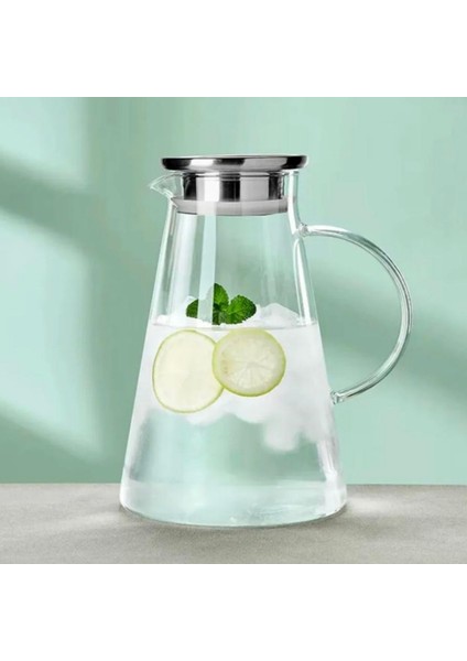 1800ML Dayanıklı Vakumlu Cam Sürahi Metal Süzgeç ve Kapaklı