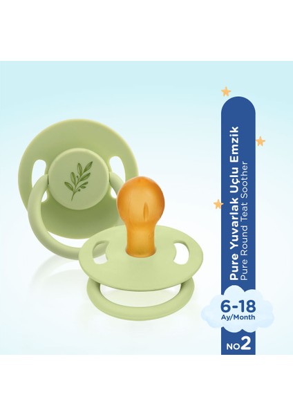 Pure Yuvarlak Uçlu Kauçuk Emzik No:2 Yeşil 6-18 Ay