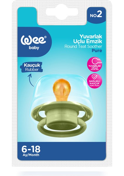 Pure Yuvarlak Uçlu Kauçuk Emzik No:2 Yeşil 6-18 Ay