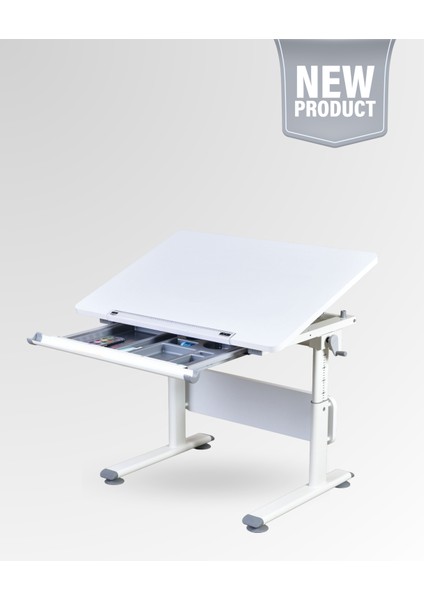 Mini Basic Çekmeceli Çalışma Masası, Yükseklik Ayarlı Çalışma Masası, Kız-Erkek Çocuk Beyaz Ders Çalışma Masası