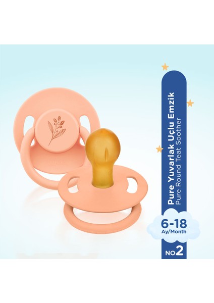 Pure Yuvarlak Uçlu Kauçuk Emzik No:2 Somon 6-18 Ay