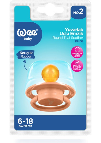 Pure Yuvarlak Uçlu Kauçuk Emzik No:2 Somon 6-18 Ay