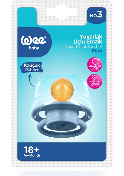 Pure Yuvarlak Uçlu Kauçuk Emzik No:3 Mavi 18+ Ay