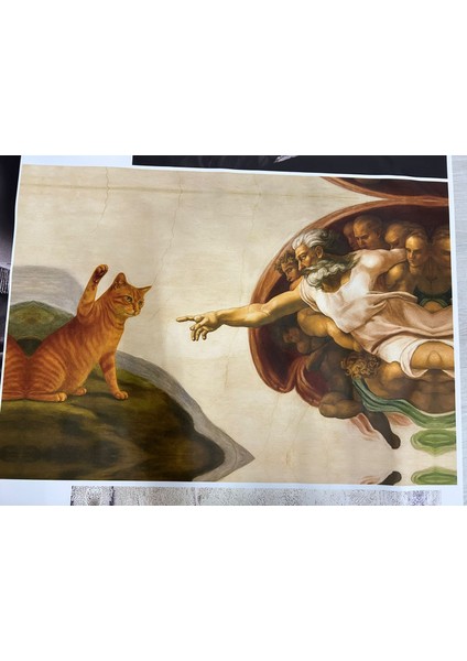 Tanrı’nın Eli ve Kedi Kanvas Tablo – Modern Sanat, Mizahi Dekoratif Duvar Tablosu indirimleri