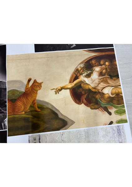 Tanrı’nın Eli ve Kedi Kanvas Tablo – Modern Sanat, Mizahi Dekoratif Duvar Tablosu fırsatları