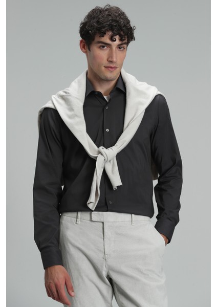 Austın Erkek Basic Gömlek Slim Fit Siyah