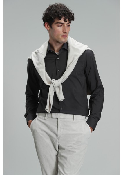 Austın Erkek Basic Gömlek Slim Fit Siyah