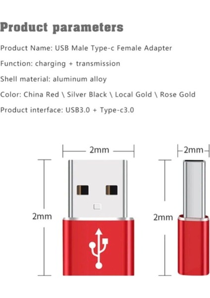 Erkek USB To Dişi Type-C Çevirici Data Otg Adaptör Dönüştürücü