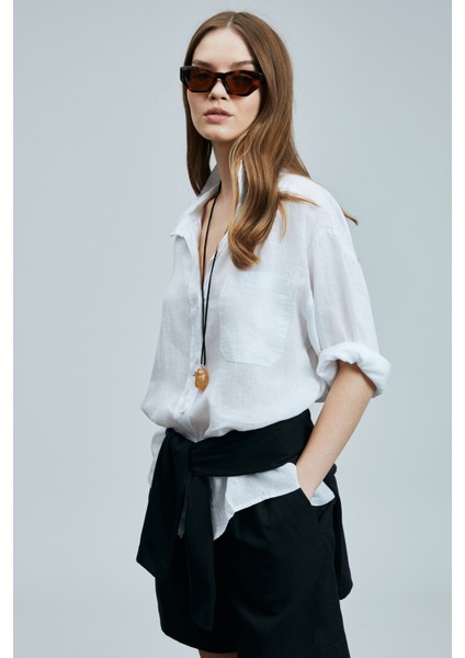 Born Kadın Keten Gömlek Siyah