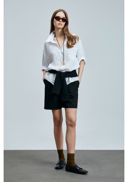 Born Kadın Keten Gömlek Siyah